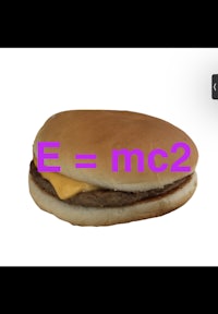 a hamburger with the word emc2 on it