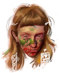 a drawing of a woman with paint on her face