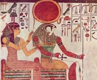 an egyptian painting of a woman and a man